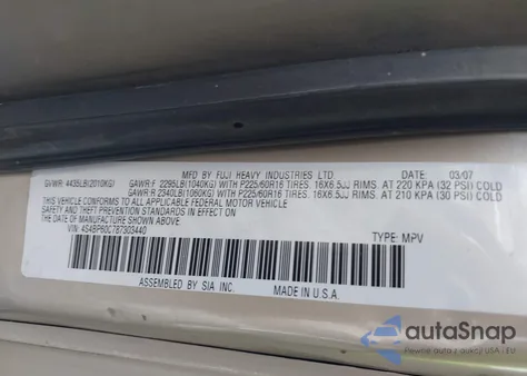 2008 Subaru Outback z USA, uszkodzony, nr VIN 4S4BP60C787303440